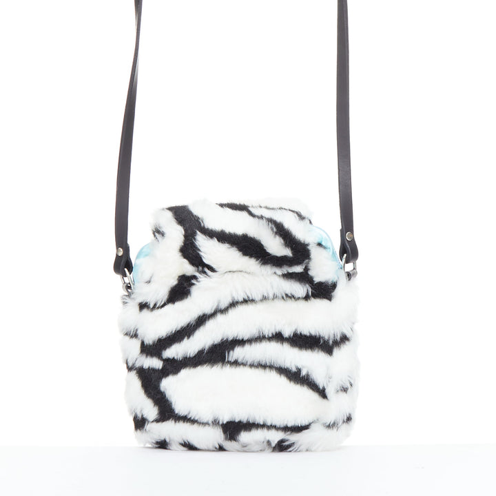 NASIR MAZHAR black white faux fur cartoon small sling bag