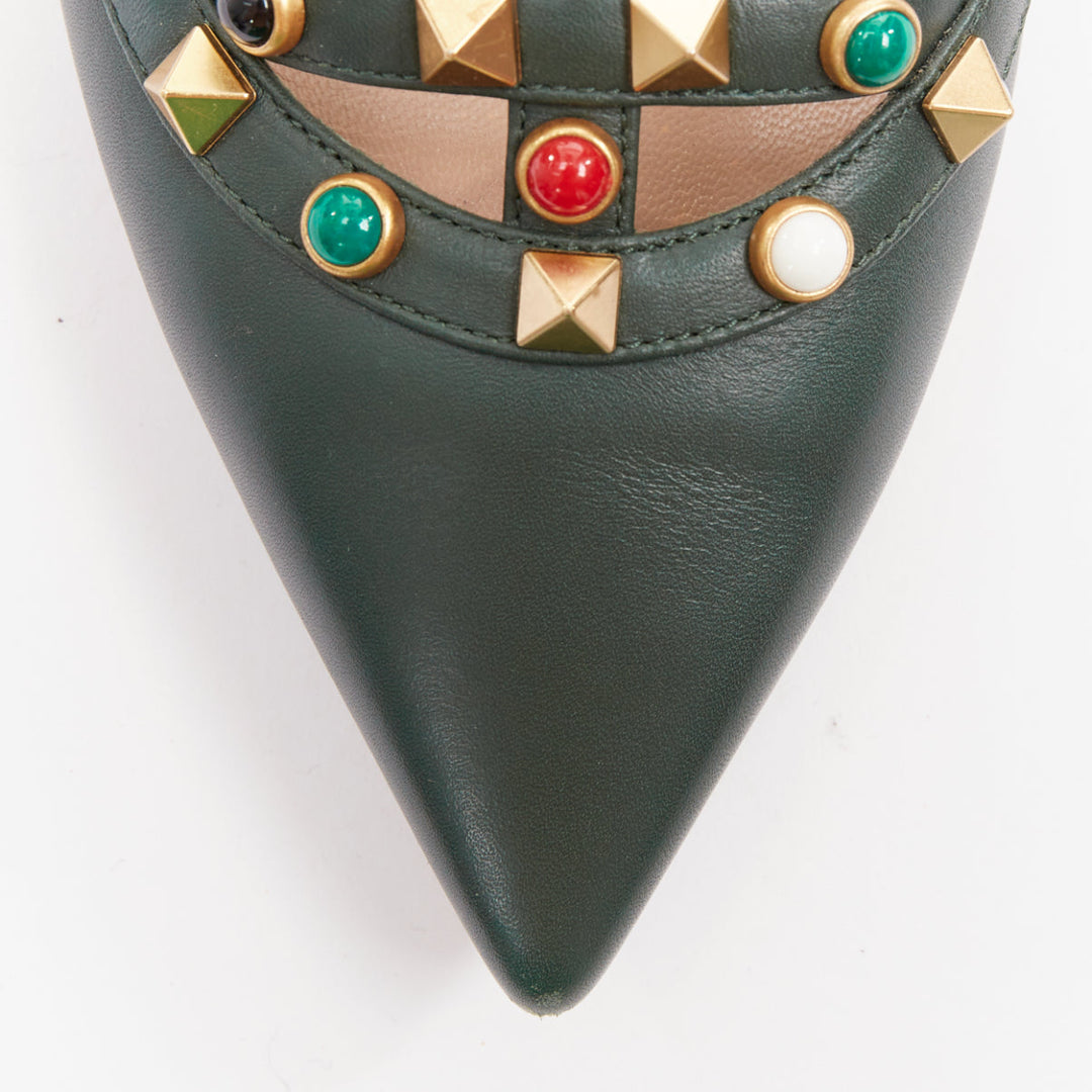 VALENTINO Rolling Rockstud green multicolor gold stud caged ballerina flats EU38