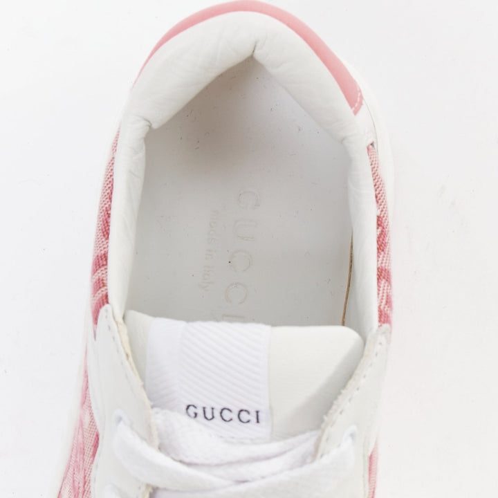 GUCCI KIDS pink white leather fabric GG monogram interlocking sneakers EU29