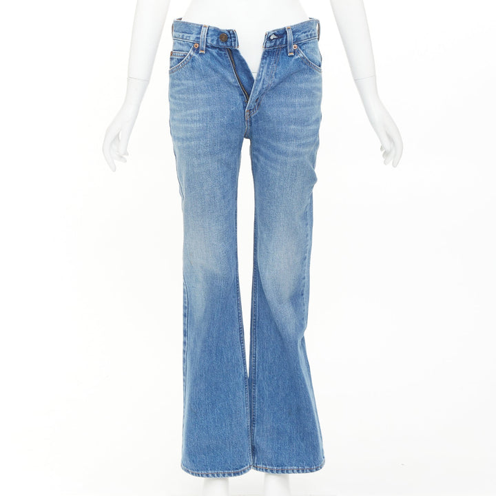 VALENTINO LEVI'S 2021 blue washed brown red logo tag pockets flare leg jeans 27"