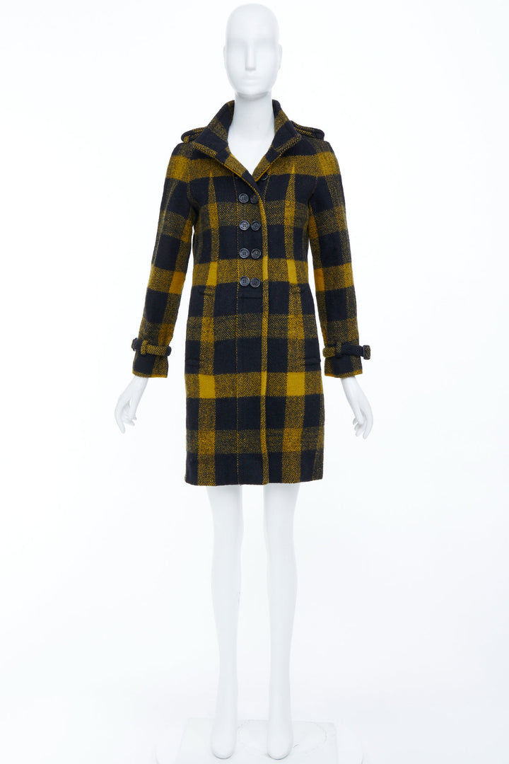 BURBERRY Prorsum yellow punk tartan plaid wool double breasted coat IT40 S