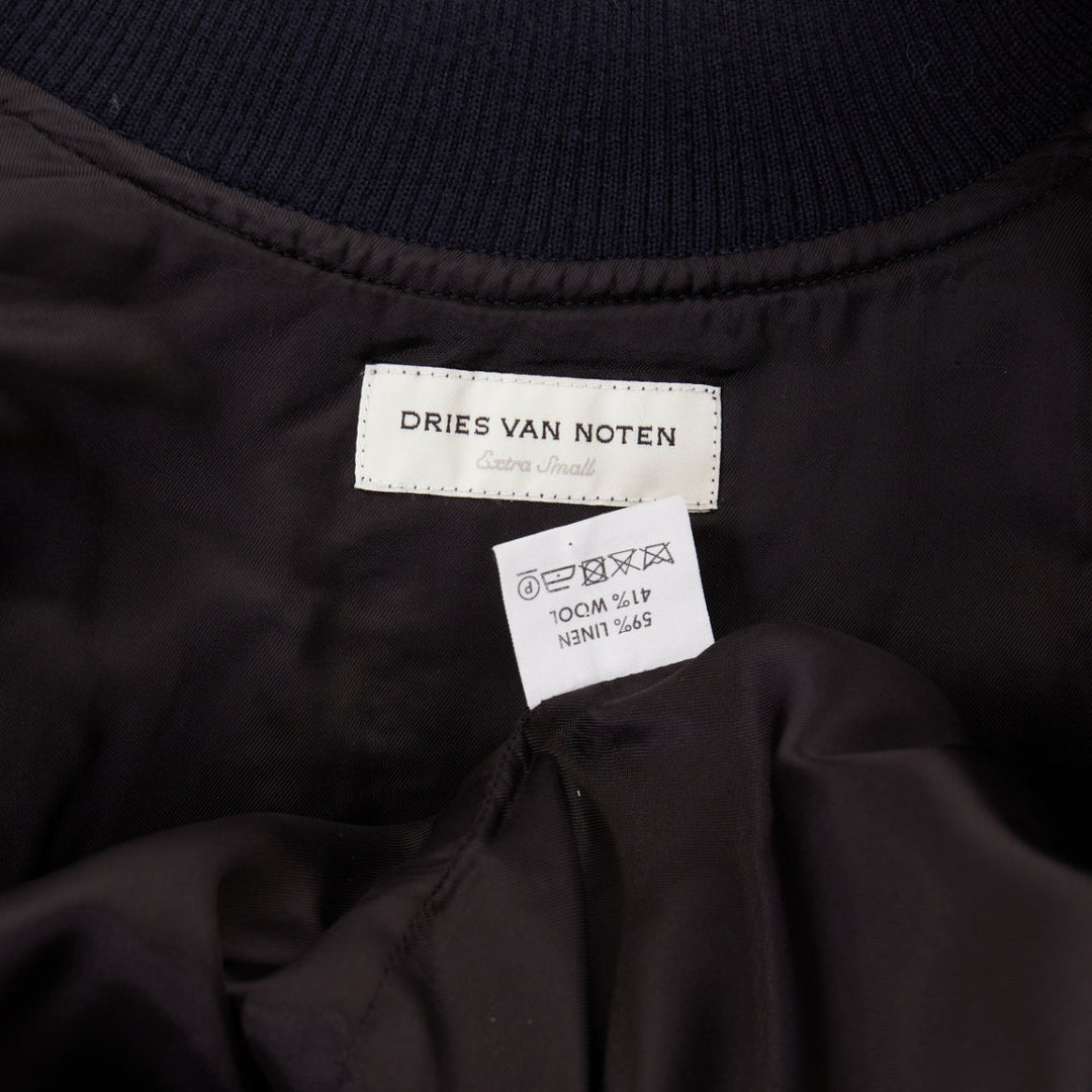 DRIES VAN NOTEN 2015 Runway embroidered linen wool varsity bomber jacket IT42 M
