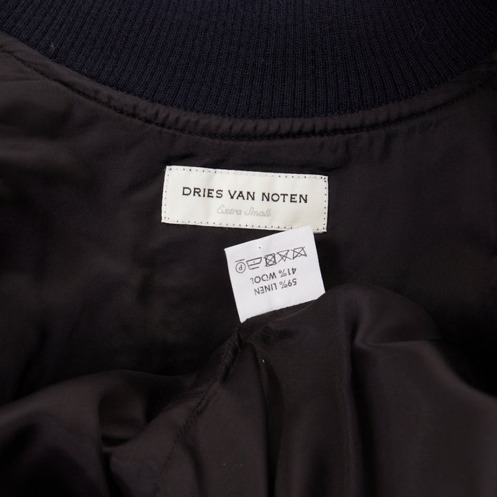DRIES VAN NOTEN 2015 Runway embroidered linen wool varsity bomber jacket IT42 M