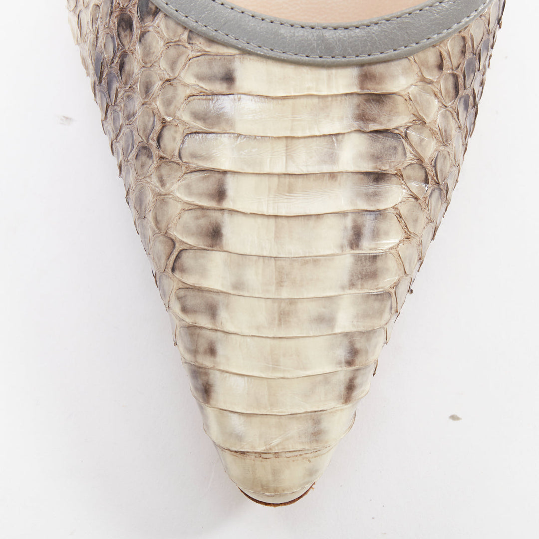 MANOLO BLAHNIK Carolyne beige snake leather slingback kitten dorsay heels EU39