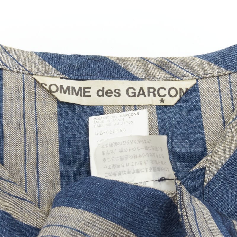 COMME DES GARCONS Vintage brown blue striped linen boxy fit shirt S