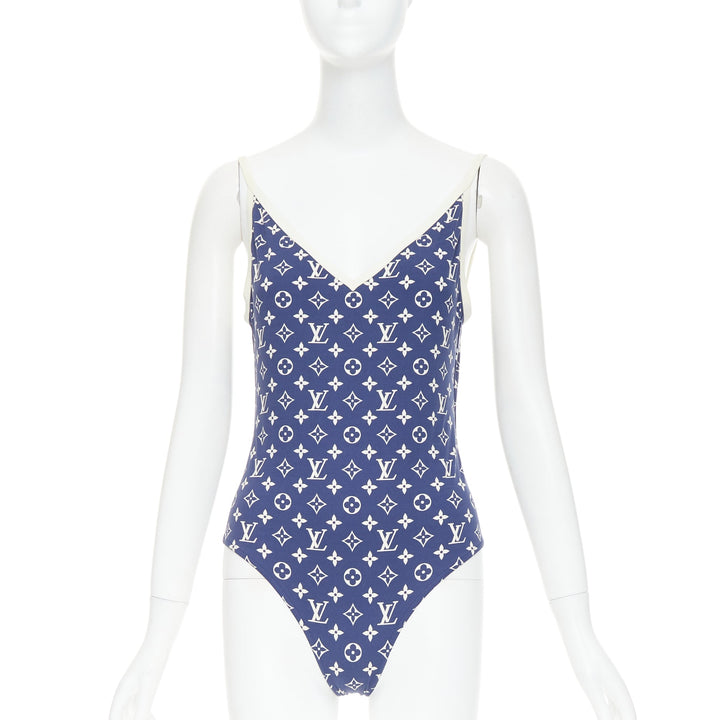 LOUIS VUITTON 2020 Escale blue white monogram one piece swimsuit FR38 M