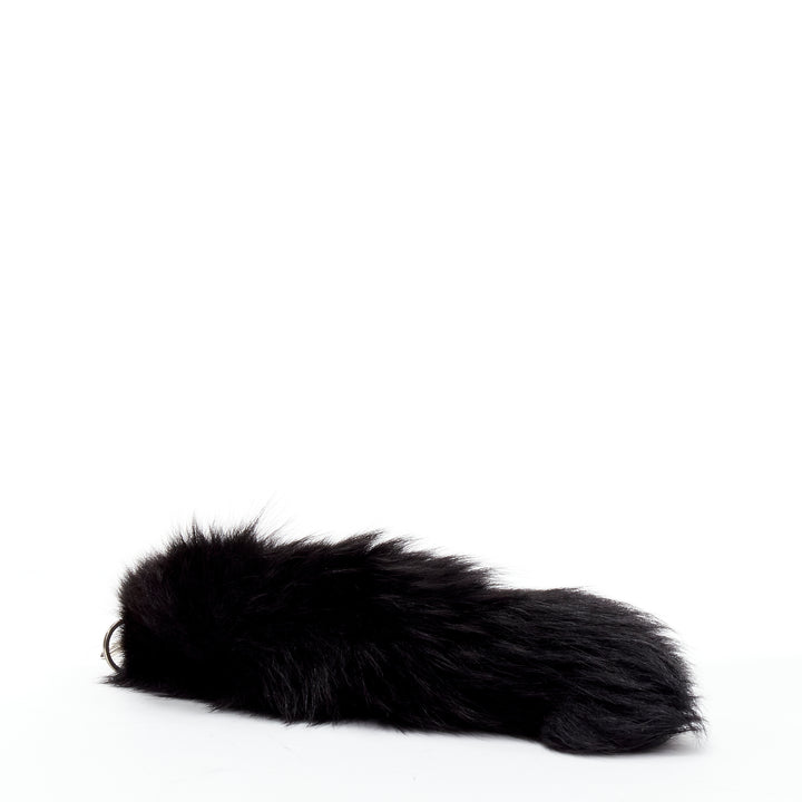 OLD CELINE Phoebe Philo black fox fur tail clasp silver tone keyring bag charm