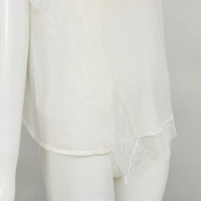 LANVIN cream white wool blend lace trim knitted pullover top M
