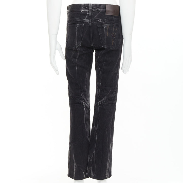 GIVENCHY grey acid washed cotton lightning topstitch panelled jeans 29"