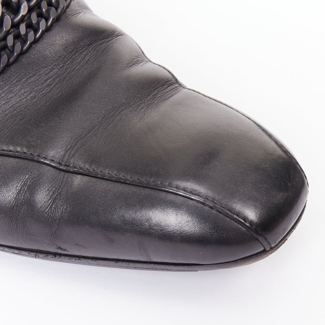 BOTTEGA VENETA 2011 black leather dual tonal chain flat square toe loafers EU43