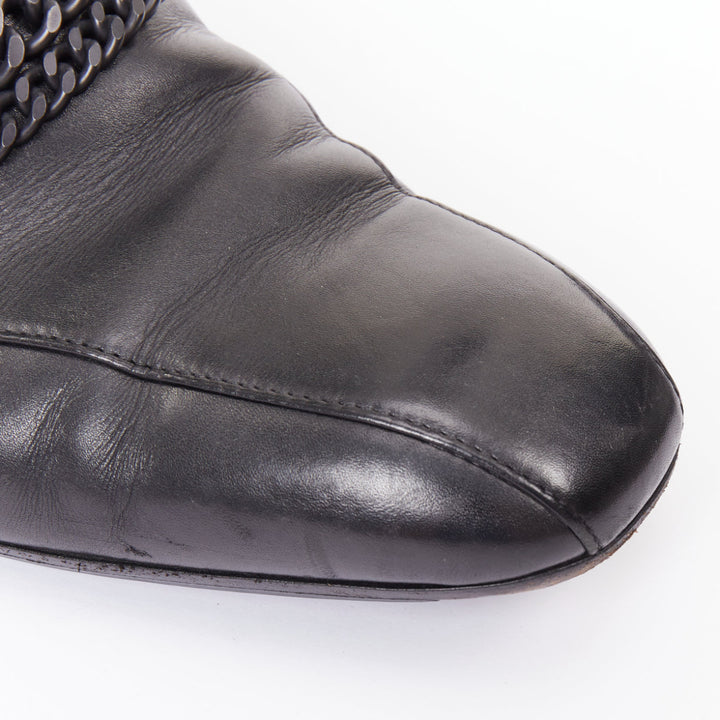 BOTTEGA VENETA 2011 black leather dual tonal chain flat square toe loafers EU43