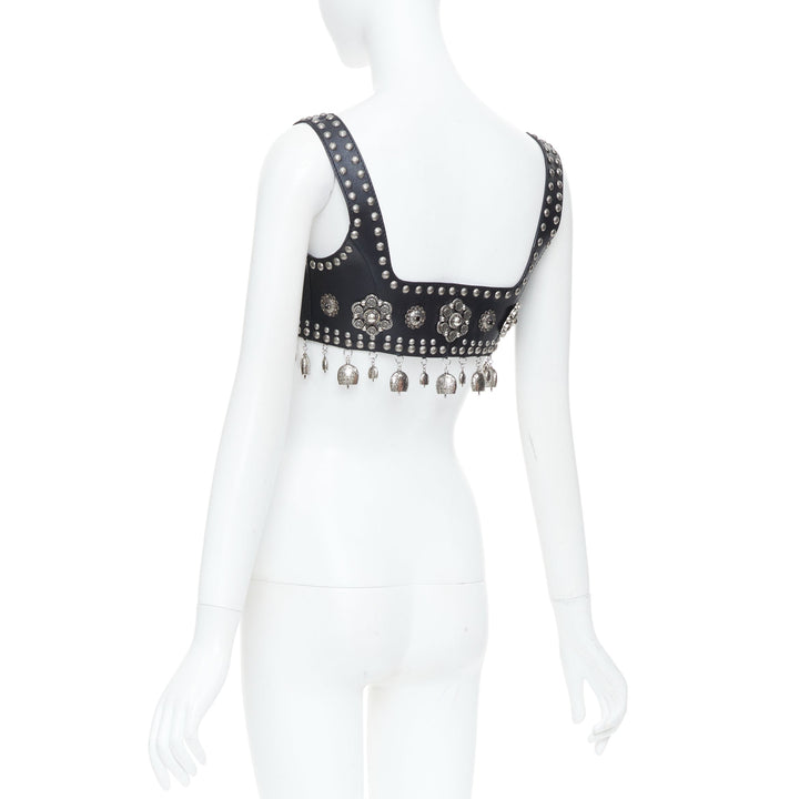 rare ALEXANDER MCQUEEN 2017 Runway studded lace up charm calf leather bra top S