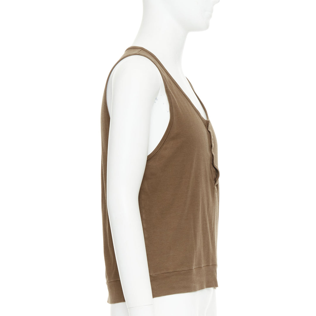 BOTTEGA VENETA brown silk cotton half button scoop neck tank top IT50 L