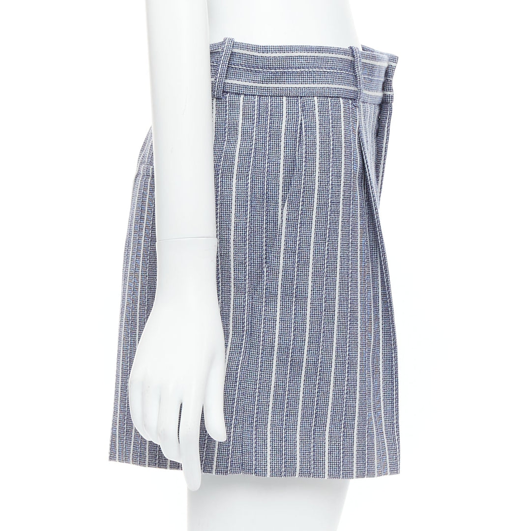 CHRISTIAN DIOR blue grey striped virgin wool mini shorts FR36 S