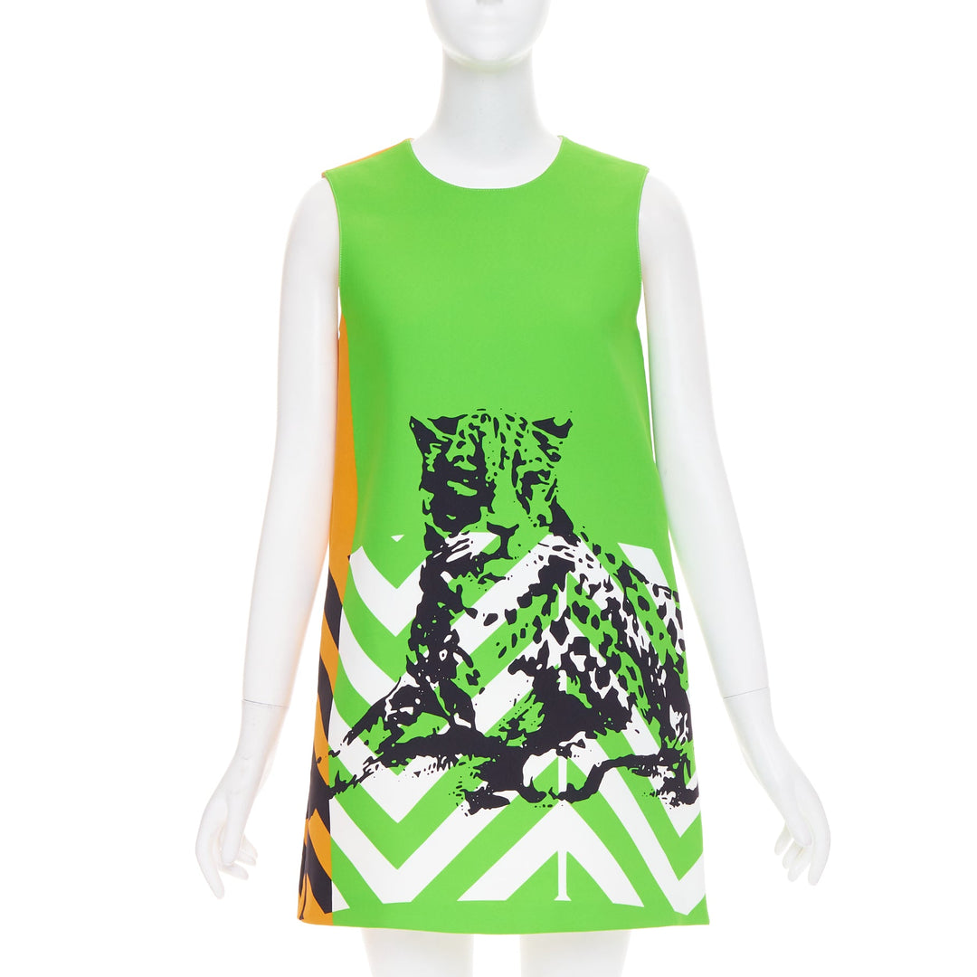 DIOR 2022 Runway D-Jungle geometric panther green orange graphic shift dress S
