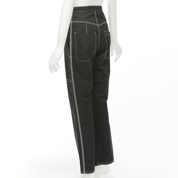 ISABEL MARANT black white cotton topstitch pocketed carpenter pants FR36 S