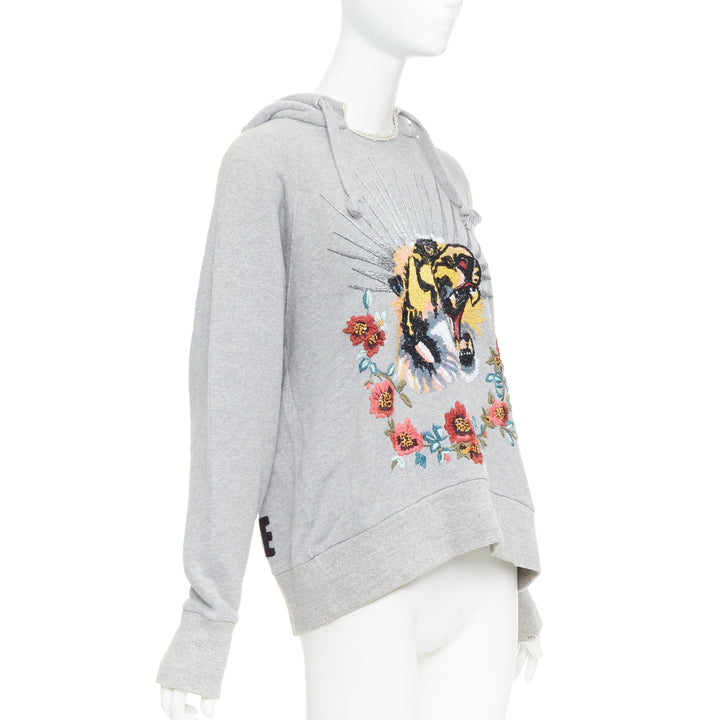 GUCCI Blind For Love grey cotton yellow tiger embroidered hoodie XS