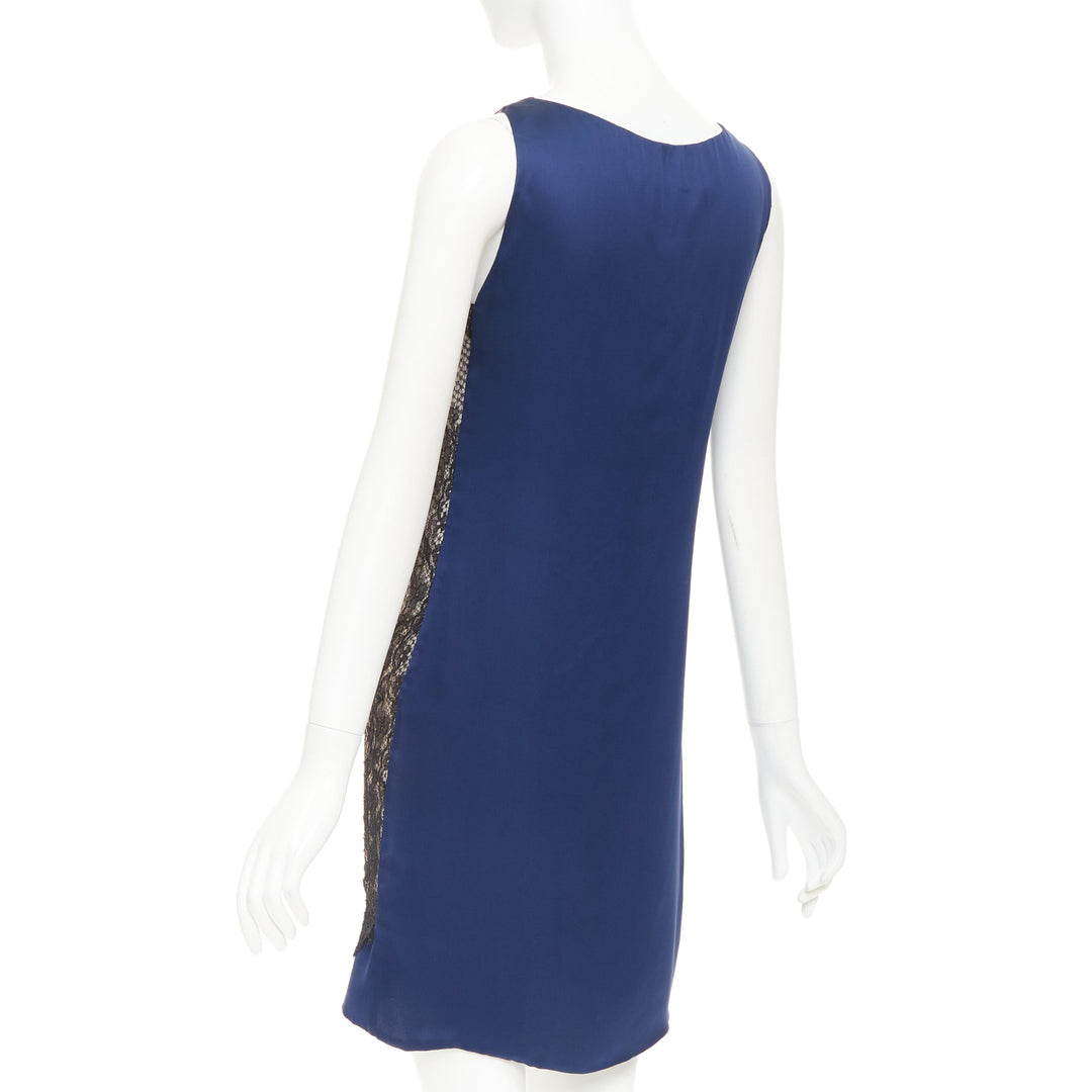 VALENTINO 2008 Vintage black lace overlay nude navy satin back mini dress UK6 XS