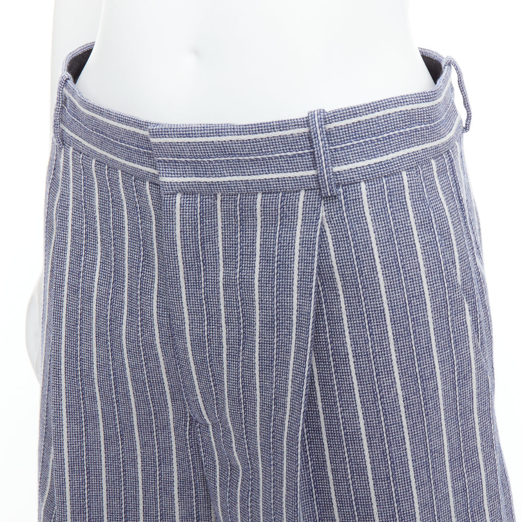 CHRISTIAN DIOR blue grey striped virgin wool mini shorts FR36 S