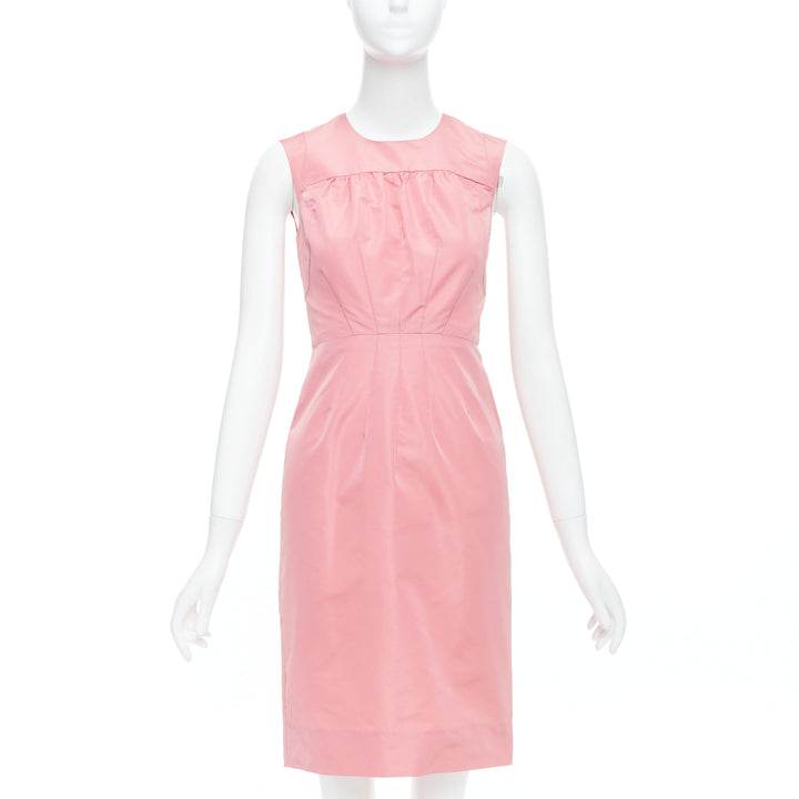 PRADA 2007 pink silk blend tafetta pleated fitted shift dress IT38 XS