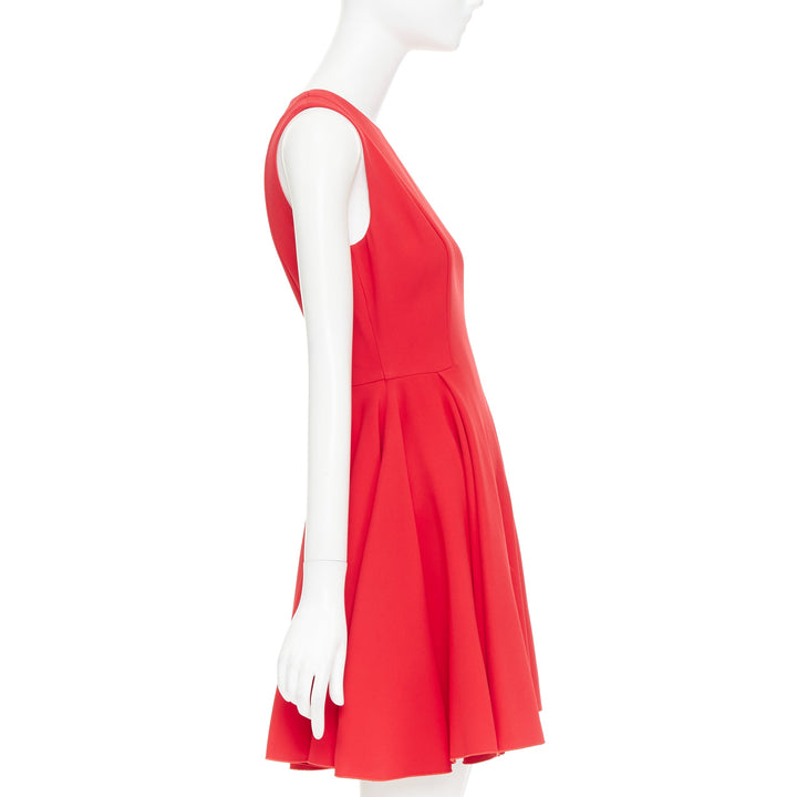 GIAMBATTISTA VALLI red viscose silk sheer tulle lined fit flare dress IT42 M