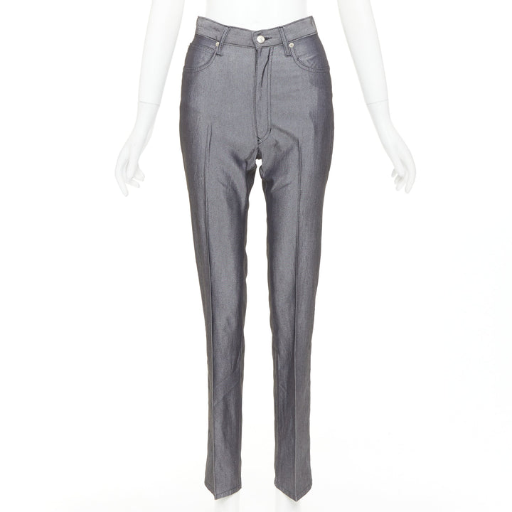 FENDI JEANS Vintage grey yellow logo tab pocket high waisted slim pants