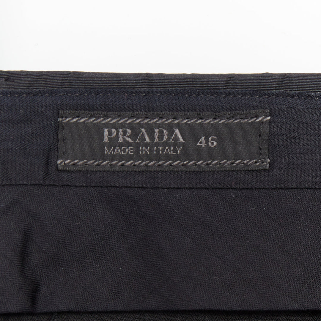 PRADA black shiny nylon mid waisted flare boot cut crop trousers IT46 S