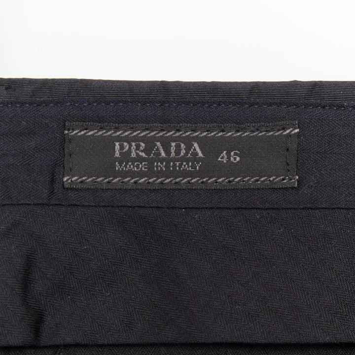 PRADA black shiny nylon mid waisted flare boot cut crop trousers IT46 S