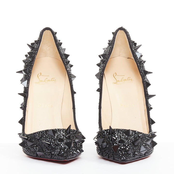 CHRISTIAN LOUBOUTIN Pigalili 120 black strass crystal spike stud pumps EU37