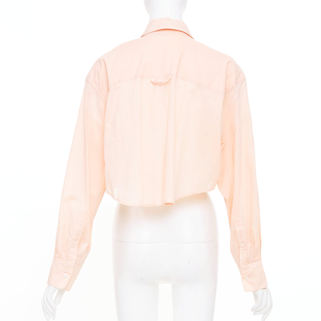 ACNE STUDIOS 2023 Shirt Logo Embroidery peach cotton cropped shirt FR34 XS