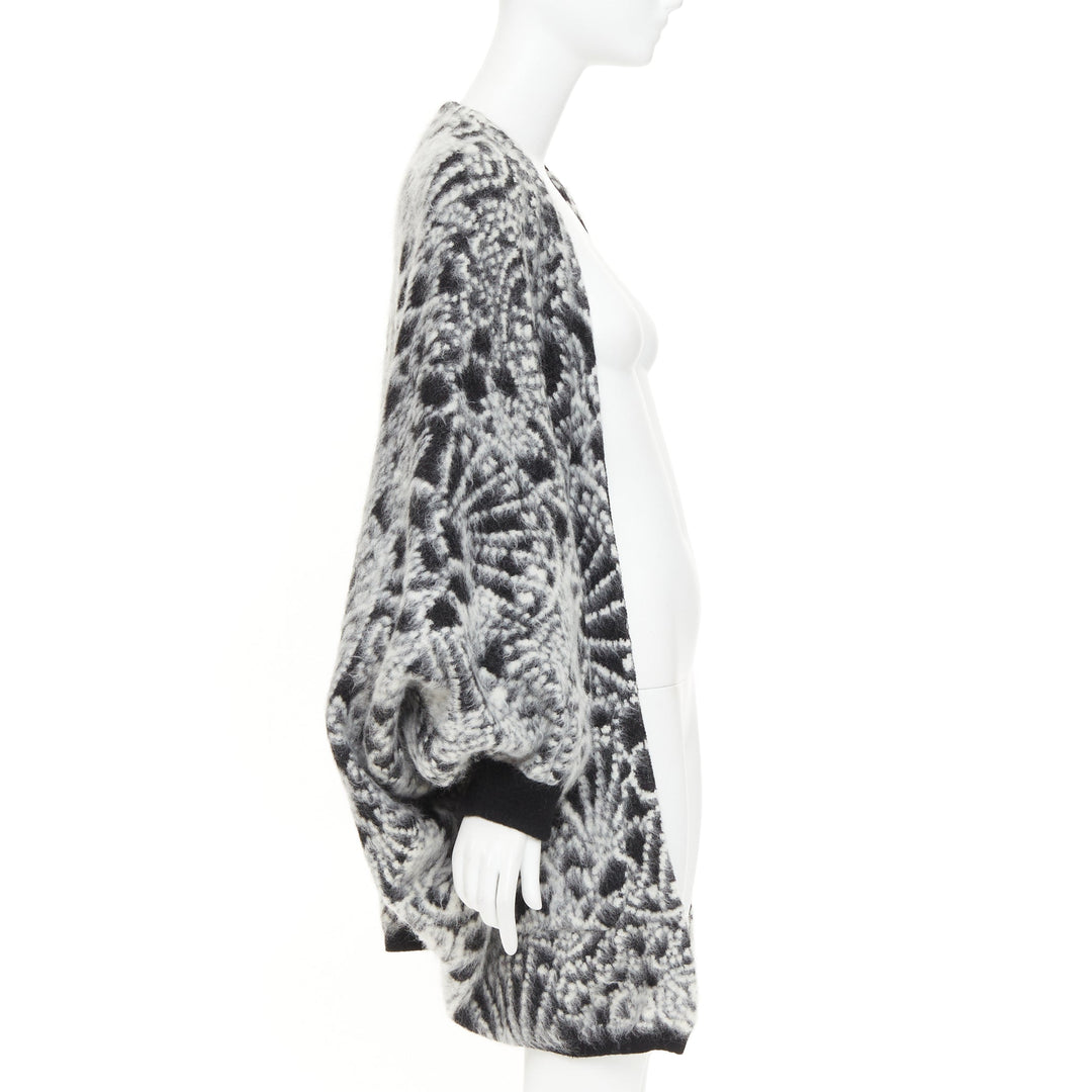 SAINT LAURENT 2019 black white brushed wool jacquard cocoon cardigan XS