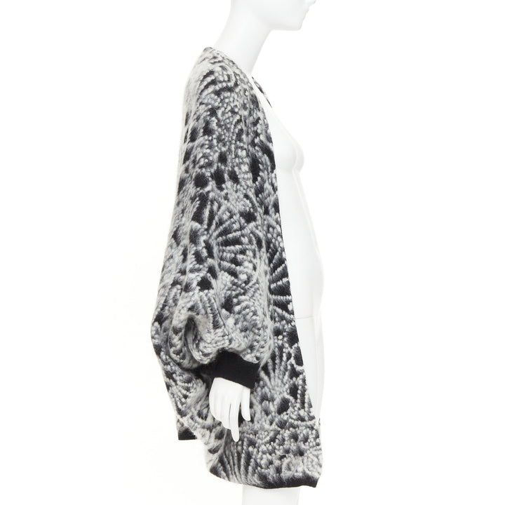 SAINT LAURENT 2019 black white brushed wool jacquard cocoon cardigan XS