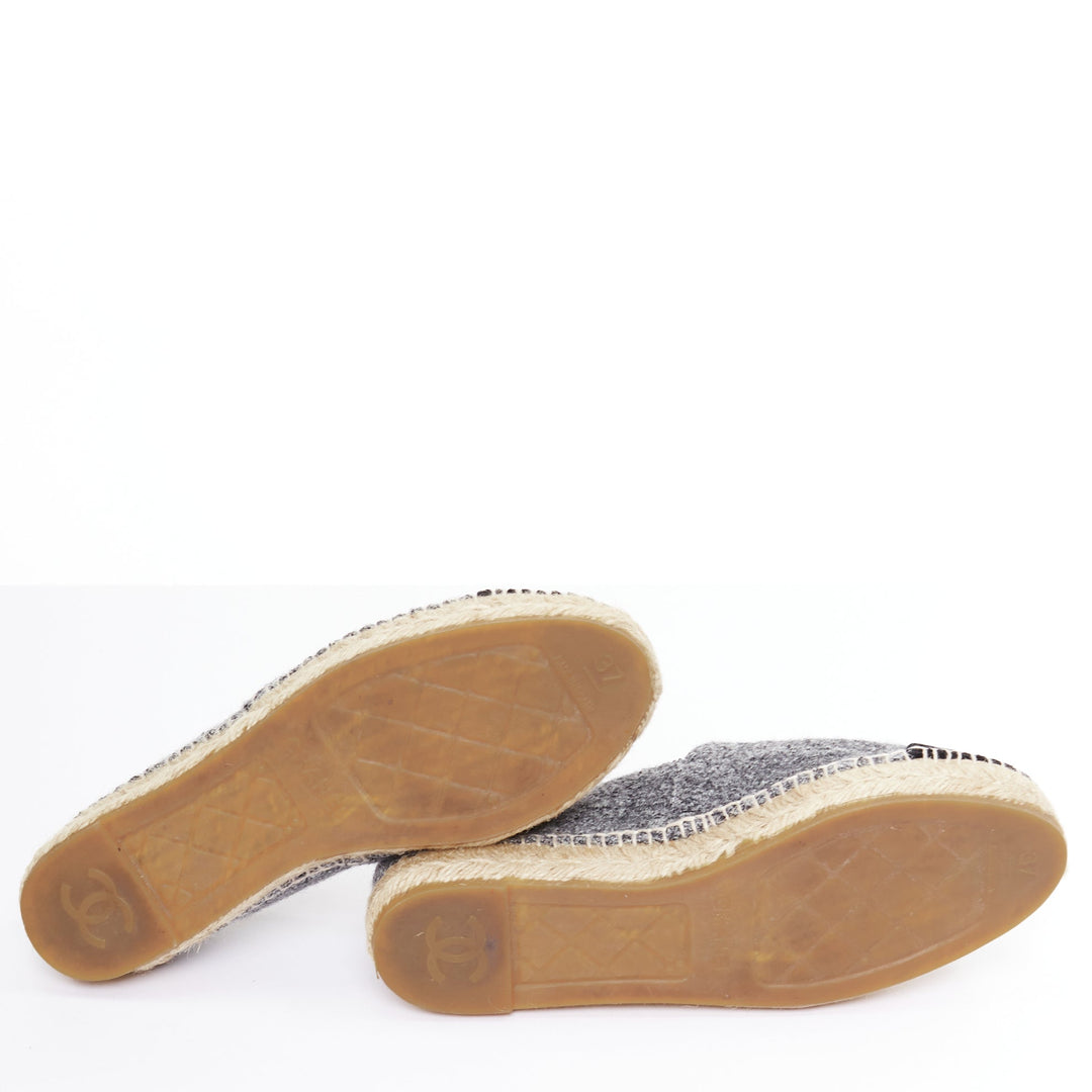 CHANEL grey tweed velvet CC logo toe cap espadrille shoes EU38