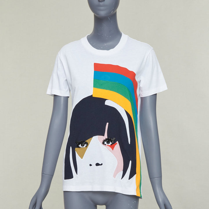 PRADA 2014 red yellow blue rainbow beaded eyelashes face cotton tshirt S
