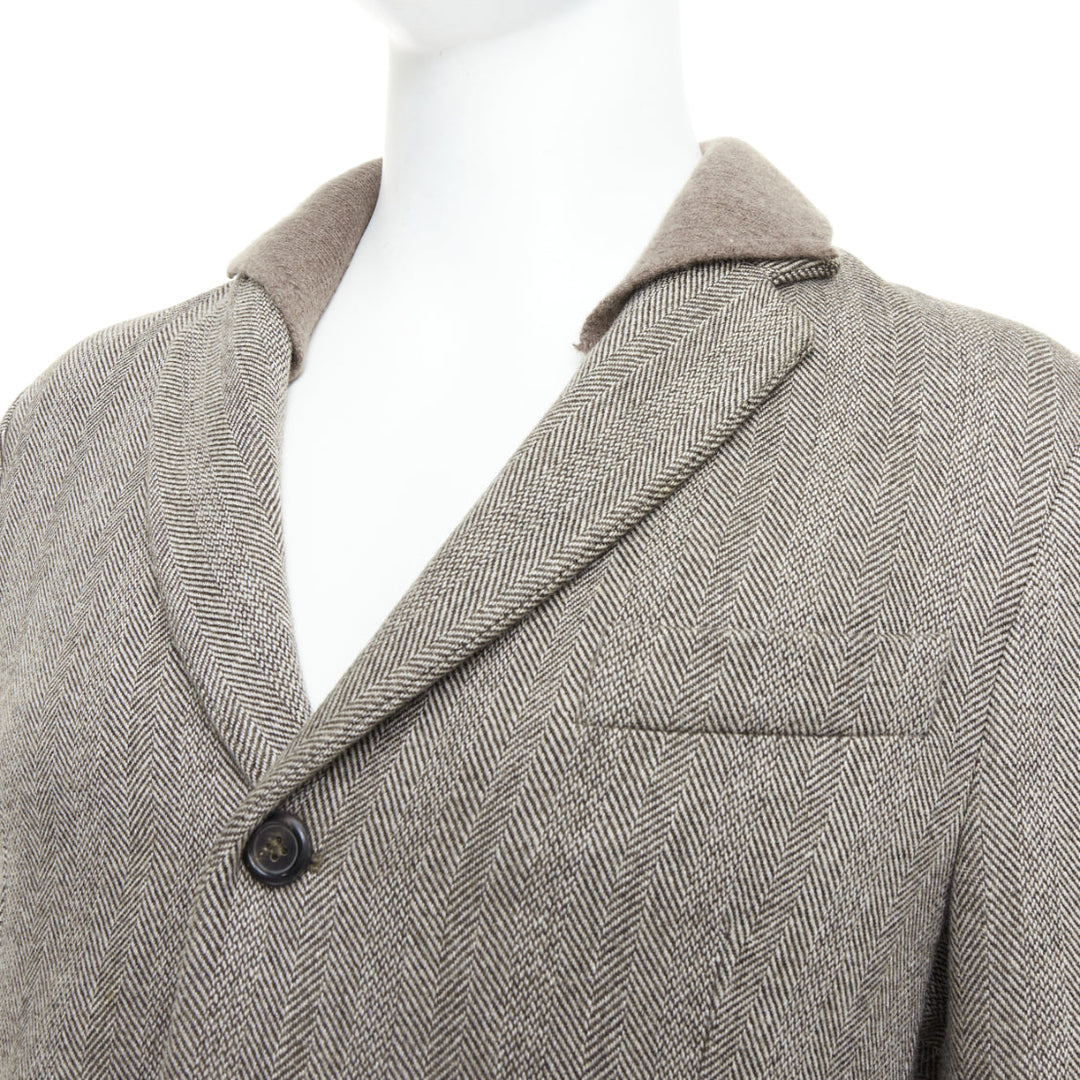 YVES SAINT LAURENT brown herringbone cashmere silk layered collar jacket FR48 M