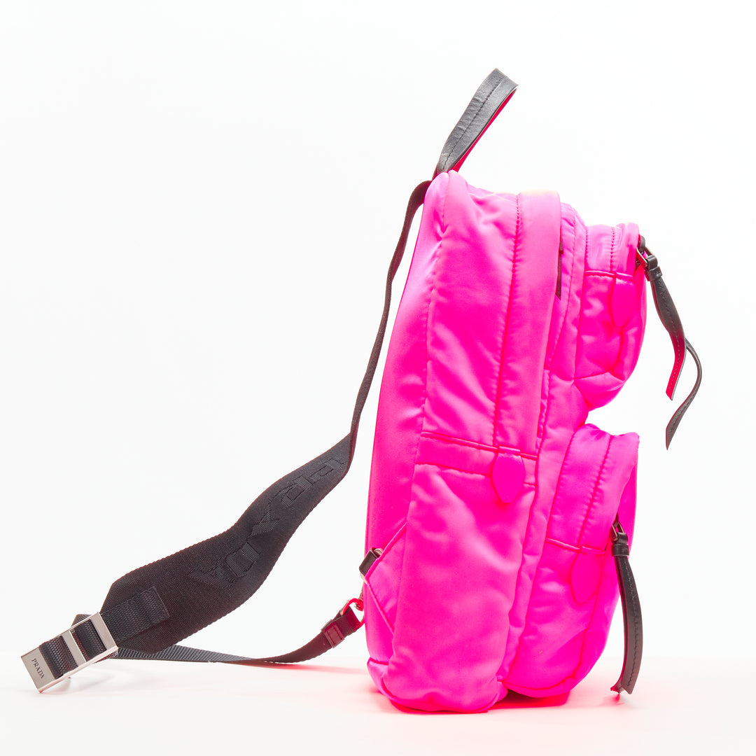 PRADA neon pink Tessuto nylon triangle logo small sling backpack bag