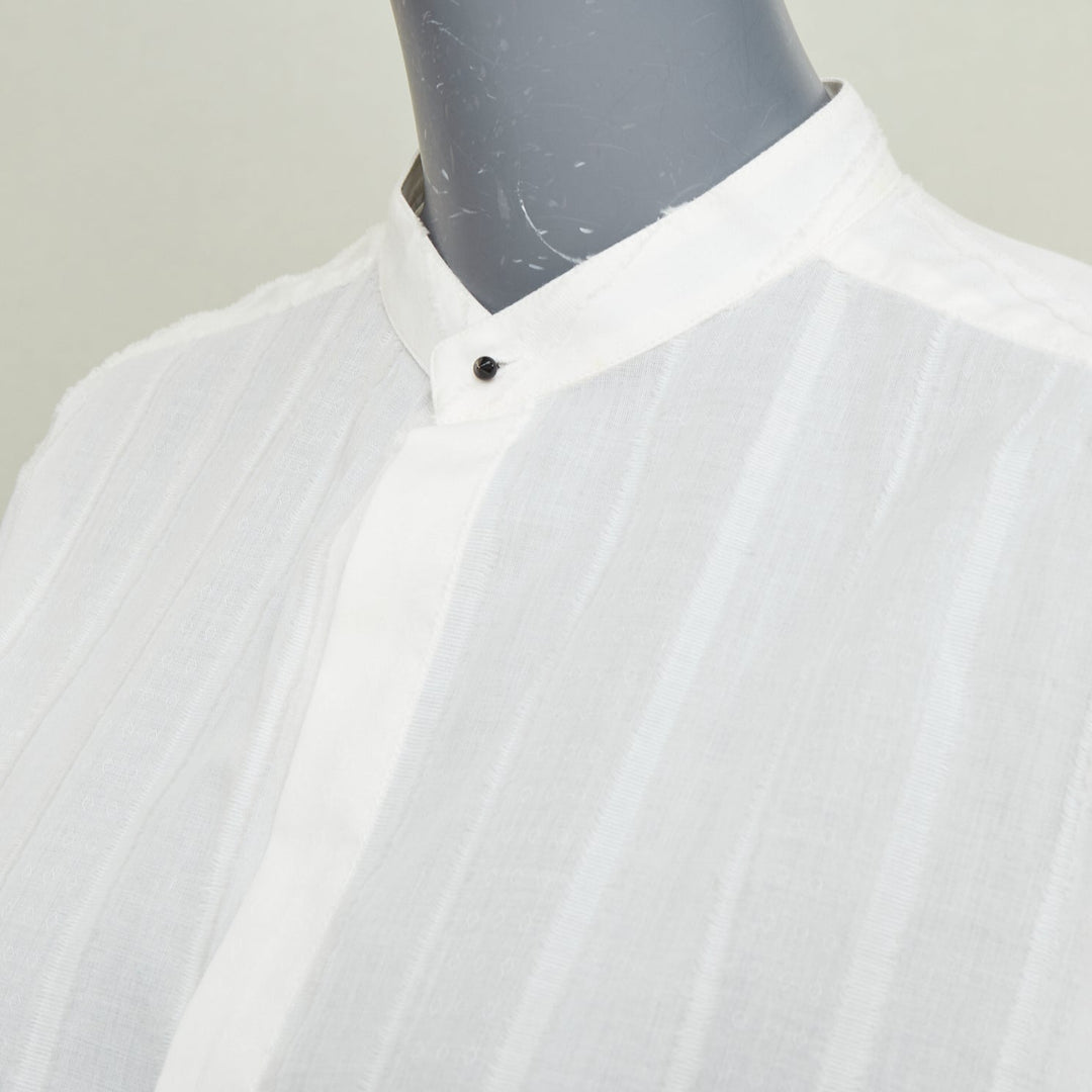 SAINT LAURENT 2017 crinkled striped tonal white cotton long tunic shirt FR38 M