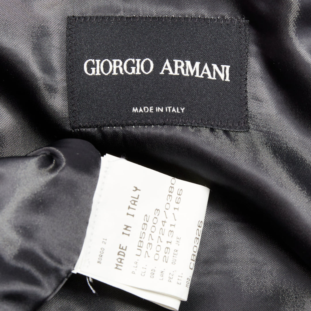 GIORGIO ARMANI black fine grid quilted nylon velvet trim zip up jacket IT46 S