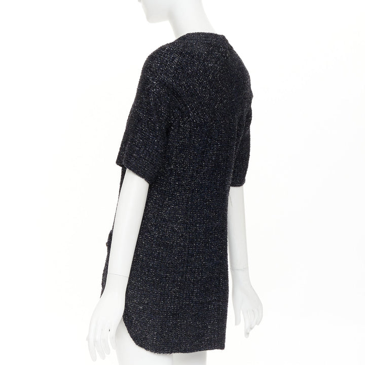 CHANEL 2013 shimmery lurex metallic knit scoop neck pocket shift dress FR40 M