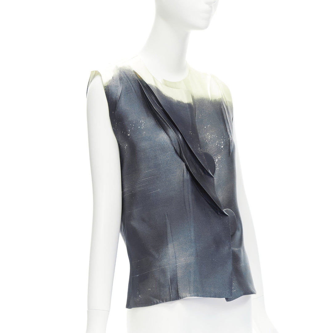 PRADA 2023 Runway grey watercolor satin creased paper effect undone top IT40 S