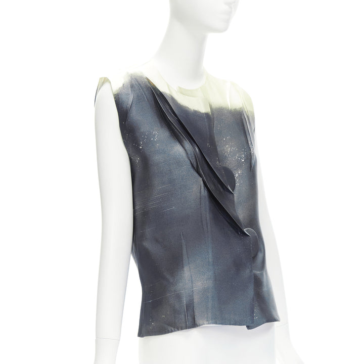 PRADA 2023 Runway grey watercolor satin creased paper effect undone top IT40 S