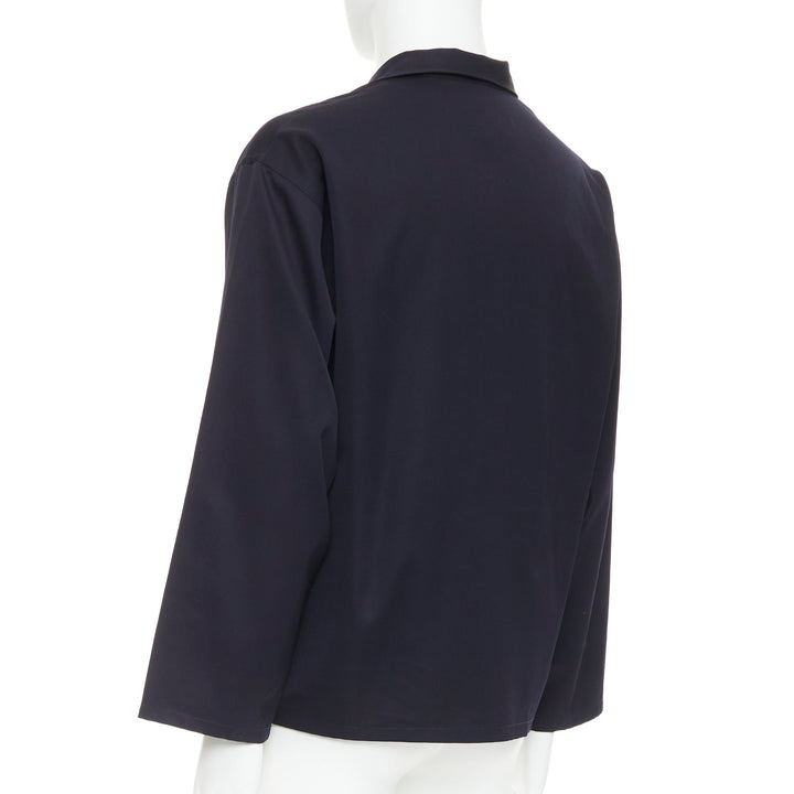 YOHJI YAMAMOTO HOMME navy wool wide cut sleeve boxy cropped blazer M