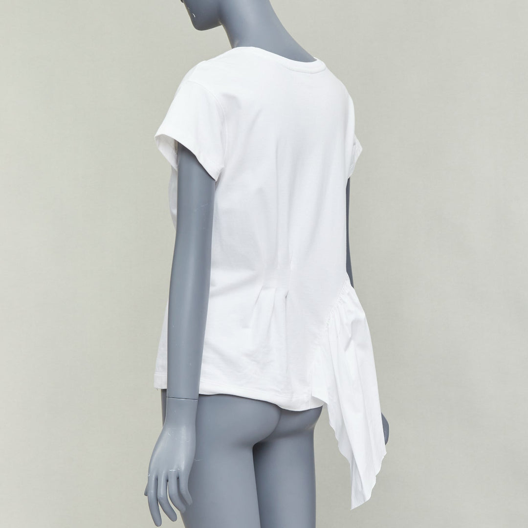 DRIES VAN NOTEN white cotton ruffle side ribbed neck fitted tshirt XS