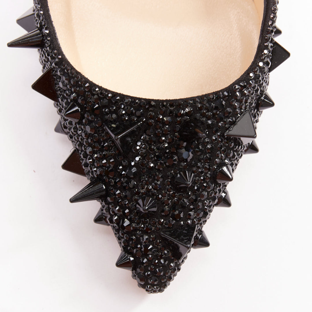 CHRISTIAN LOUBOUTIN Pigalili 120 black strass crystal spike stud pumps EU37