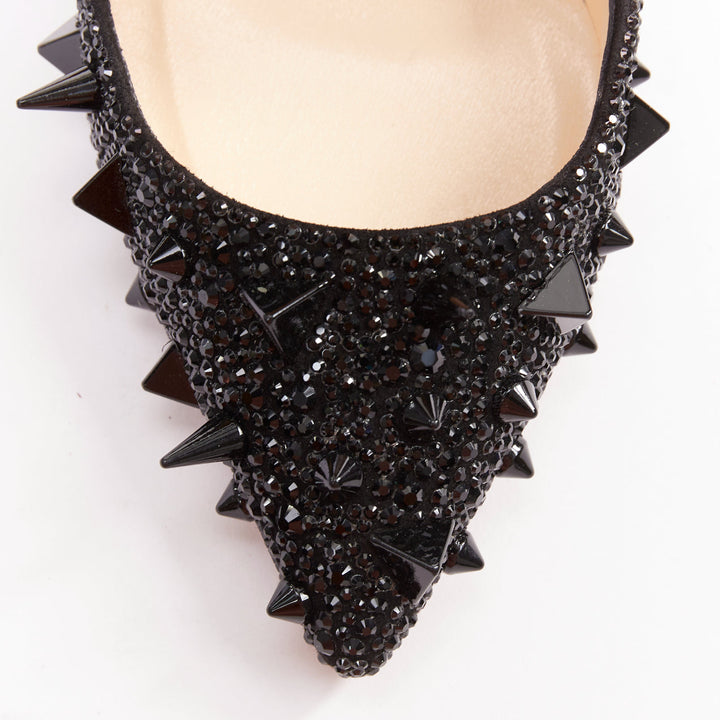 CHRISTIAN LOUBOUTIN Pigalili 120 black strass crystal spike stud pumps EU37