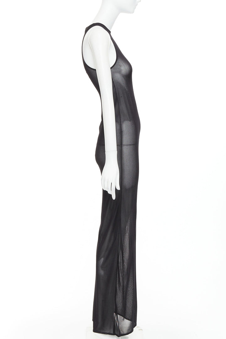 SAINT LAURENT 2023 Runway black slinky viscose semi sheer knit maxi tank dress S