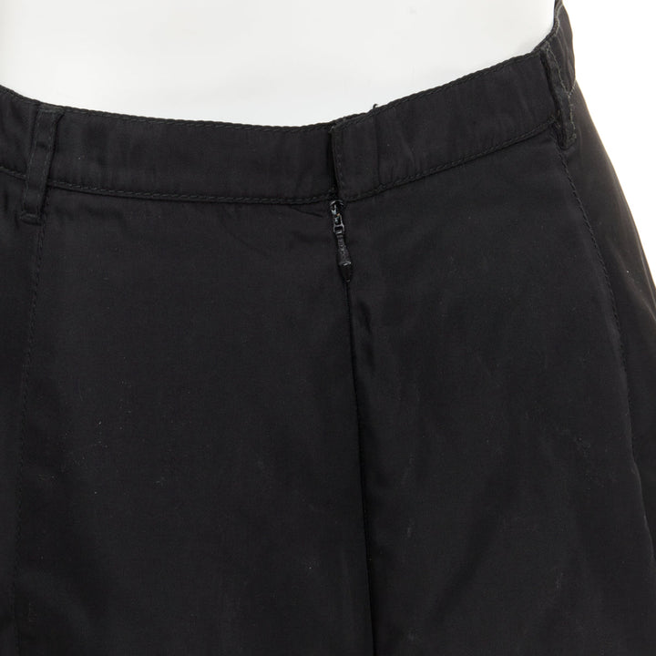 PRADA vintage black nylon high waist inverted box pleat a line midi skirt