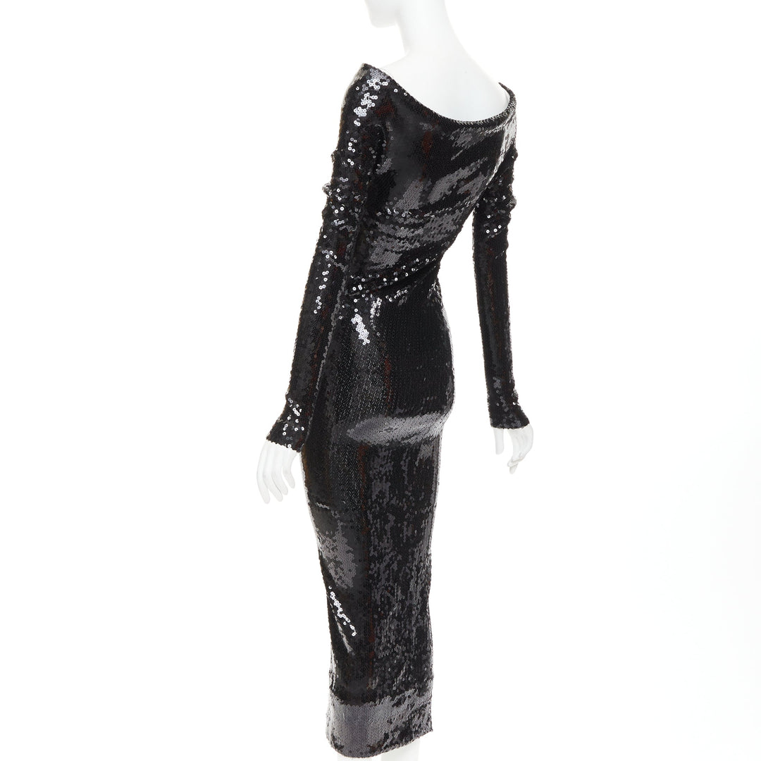 ALEXANDRE VAUTHIER COUTURE SS2023 Runway black sequin off shoulder midi dress