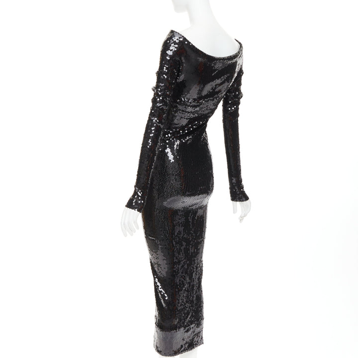 ALEXANDRE VAUTHIER COUTURE SS2023 Runway black sequin off shoulder midi dress