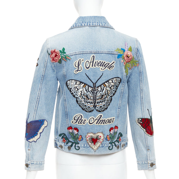 GUCCI L'Aveugle Par Amour blue embroidered denim patch denim jacket IT38 XS